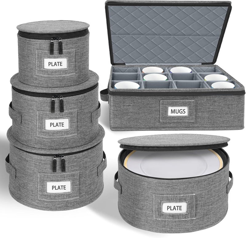 Cirhy China Storage Containers 5-Piece Set - Reinforced Hard-Sided Moving Boxes for Dinnerware, Fine China, Plates & Mugs - Sturdy Quilted Dish Packing Protectors with Dividers (Service for 12) - Image 1